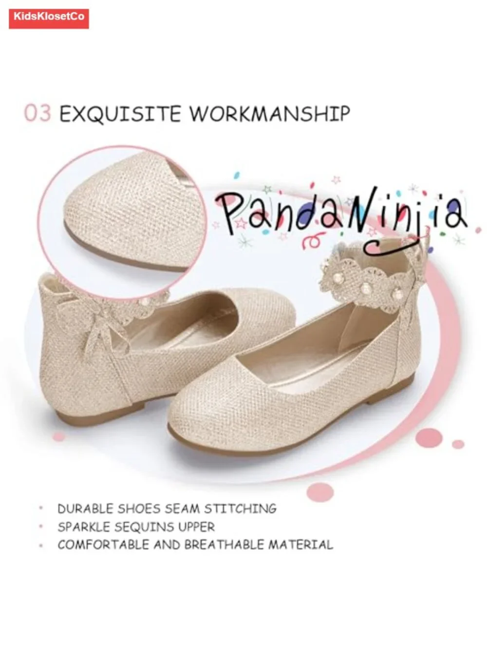 Girls Ballet Flats Mary Jane Bow Pearl Hook and Loop High Top Flower Girl Shoes